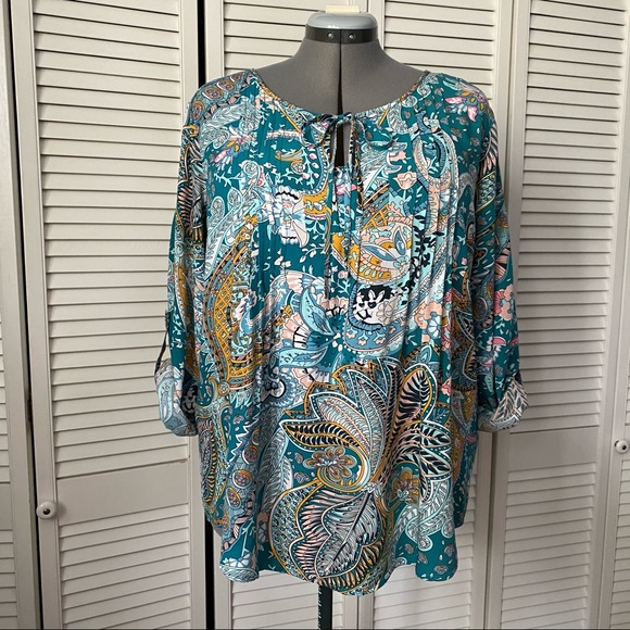 Boho peasant floral paisley tunic Susan Betro 1x - Picture 5 of 10